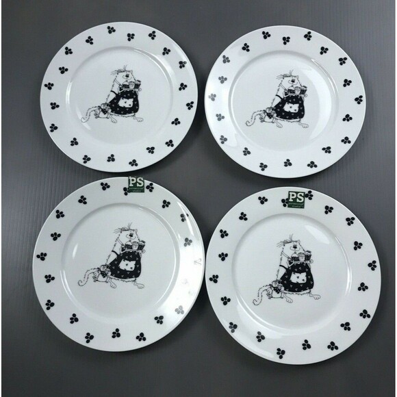 4 Portmeirion Studio Cat Cupcake With Paw Print Border Salad Plates - Picture 1 of 7